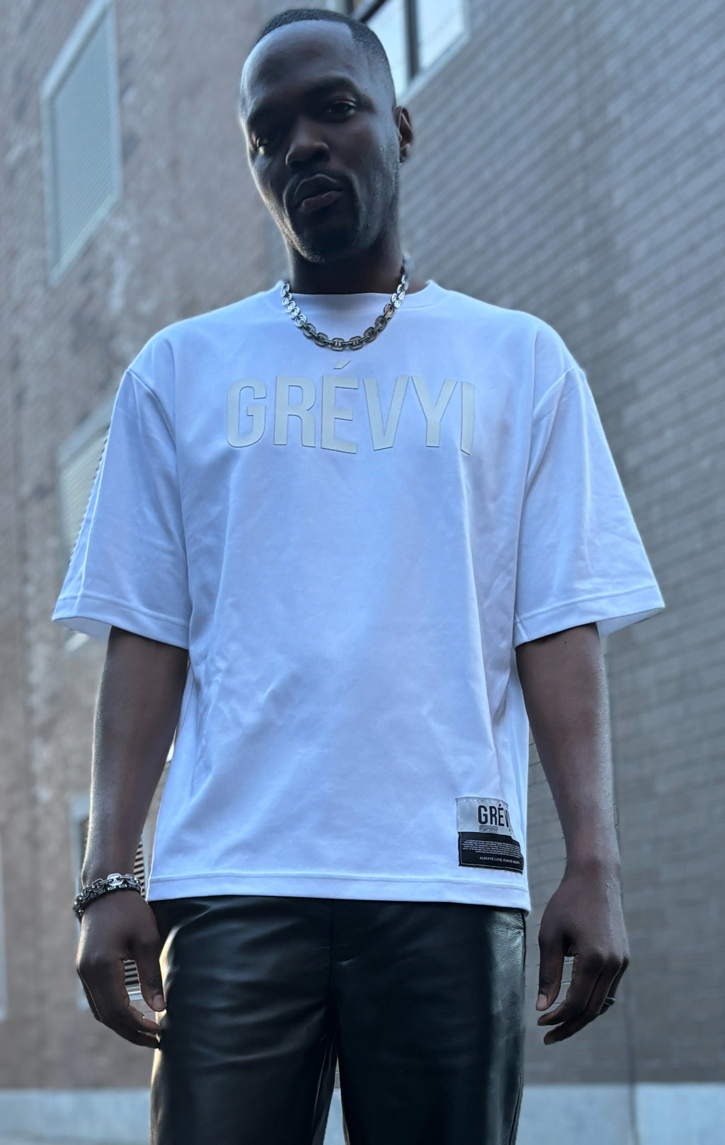 White 3D rubber logo tee