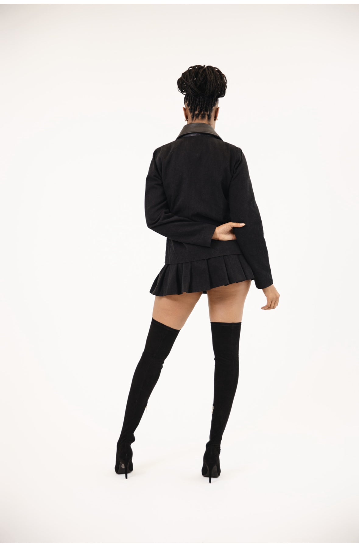 Grevyi Pooh pleated black denim mini skirt